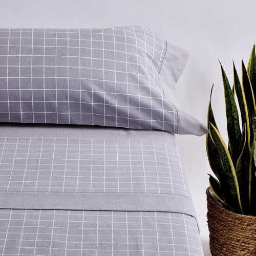 10XDIEZ Sábanas Franela Square Gris - Cama de 180cm | En seda, color square gris, tamaño cama de 180cm, estilo moderno, para tu dormitorio, suave al tacto y fácil de lavar