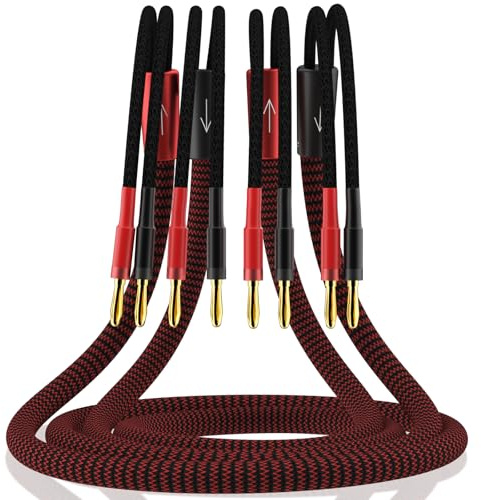 YuanYong Lautsprecherkabel mit bananenstecker, 13 AWG High-End Lautsprecher Kabel, 2.5M Geflochtenes Abgeschirmtes Kupfer OFC HiFi Lautsprecherkabel Mit Magnetischen Ringen FüR Audio,Heimkino(Paar)