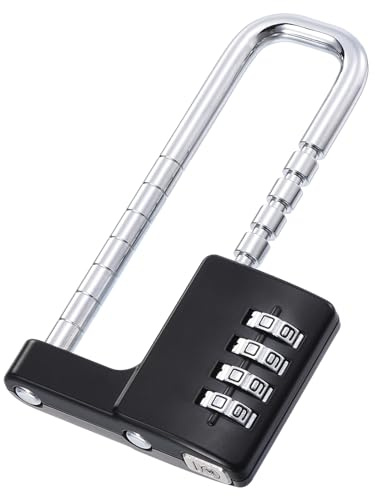 PATIKIL Gabinete Contraseña Candado 4 Dígitos Combinación Cerradura Ajustable Largo Grillete Cerradura Inoxidable Acero para Gimnasio Cercas Exterior Negro
