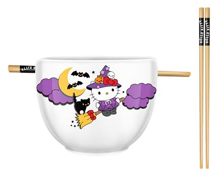 Hello Kitty Sanrio Hello Kitty Witch 20-Ounce Ceramic Ramen Bowl and Chopstick Set