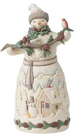 Enesco Jim Shore Heartwood Creek White Woodland Snowman with Pine Garland Figurine- Resin Hand Painted Crafted Collectible Decorative Figurines Christmas Home Decor Sculpture Statue Gift, 9.2 Inch