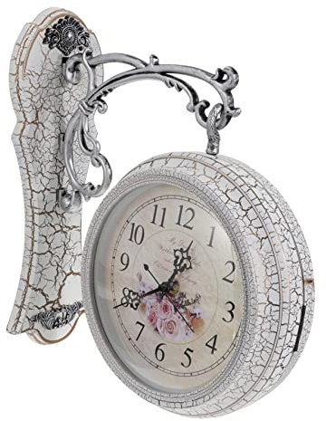 PRETYZOOM Doppelseitige Wanduhr Aus Kunststoff Mit Geräuschloser Mechanik Retro Wohnzimmer Wanddekoration Weiße Hängende Haushaltsuhr Ohne Batterien