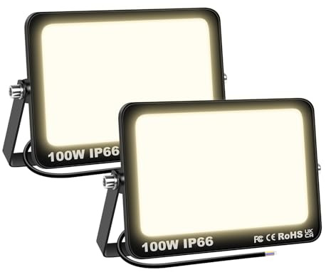 AUXTINGS 100W Faretto Led da Esterno,Faretti Led Esterno 9800LM,Bianco caldo 4000K Fredda Faro Impermeabile IP66 Interno per Giardino Garage parete Cortile Tetto,2 pezzi