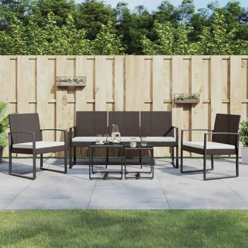 Homgoday Set da pranzo da giardino 5 pezzi e cuscini PP effetto rattan marrone, sedia tavolo cucina esterno terrazza patio balcone mobili tipo 2 set da giardino