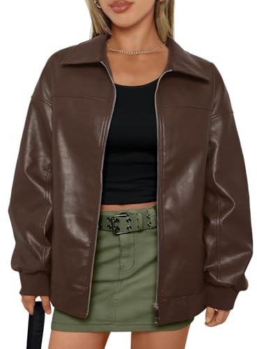AUTOMET Womens Leather Jackets Oversized Zip Up Faux Bomber Coats 2026
