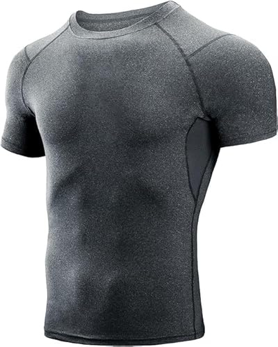 Niksa 1-pack eller 3-pack kompressionstoppar för män kortärmad löpartopp för män snabbtorkande baslager topp för gym sport fitness träning cykling, träning, Grå (1-pack), M