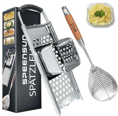 SPEENSUN Spätzle Slicer and Ladle [Pot Diameter from 16-30 cm] with Rubber Handle, Dishwasher Safe, Spätzle Grater Made of Stainless Steel, Spaetzle Sieve Ideal for Homemade Spaetzle