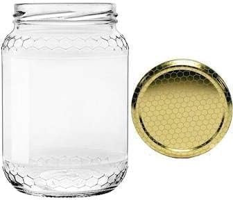 Vasetti in Vetro per Miele da 1 kg (773 ml) - Confezione 15pz con tappi aleare 82mm inclusi - Vasetti per il miele in vetro alveare per apicoltori con tappi twist off oro alveare 82 mm