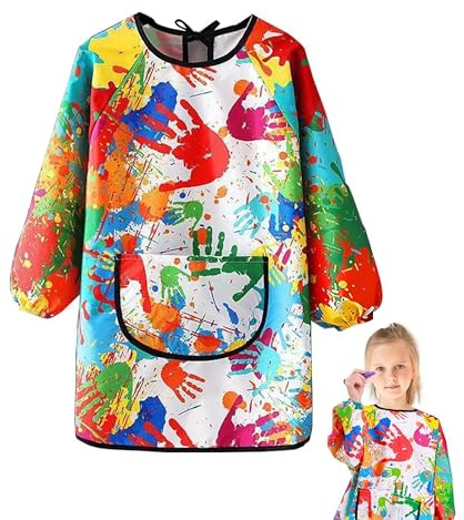 SMYJDMM Malschürze, Kinder Malerkittel, Wasserdicht Malkittel Mädchen Junge Tuschkittel Bastelschürze mit Ärmeln und Big Taschen für Schule Kunst Malerei Kochen Schürze Kinder Schule mit Ärmeln