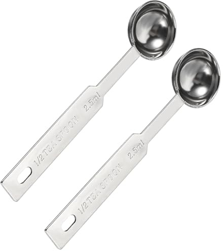 Giantree Lot de 2 cuillères à mesurer simples de 1/2 cuillère à soupe (1/6 cuillère à soupe | 2,5 ml | 2,5 cc | 2,3 g) cuillère à mesurer unique en acier inoxydable, cuillère à mesurer en métal à long