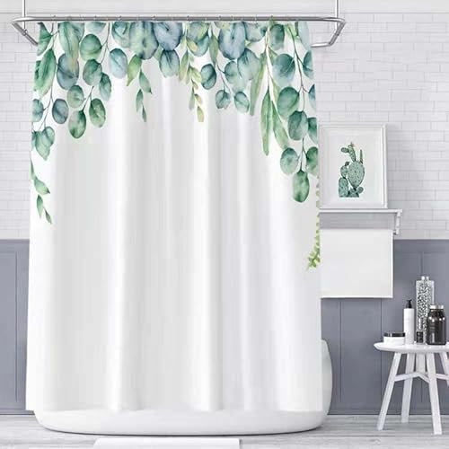 Duschvorhang Grüne Blätter Badevorhang Polyester Duschvorhang Stoff Anti Schimmel Shower Curtains Waschbar Duschvorhänge mit 12 Duschvorhangringen Duschvorhang für Badewanne 200x220cm