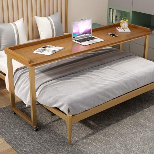 Tragbarer Beistelltisch mit Rollen für Bett oder Sofa, mobiler Schreibtisch und Computertisch mit 140 cm Länge