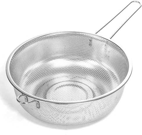ICEICE Metal Fine Mesh Strainer and Colander for Kitchen with Handle, Stainless Steel Pasta Strainer/Kitchen Funnel/Collander/Sifter for Strain/Wash Vegetables, Fruits, Spaghetti, Rice (10.2＂)