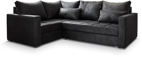 Masseno Ecksofa LIRENO L-S mit Schlaffunktion L-Form, Sofa mit Bettkasten, Wohnzimmersofa, Couch, Soffa, Bettsofa, Couchgarnitur- Schwarz, Kronos 07