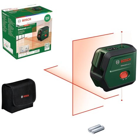 Bosch Cross line Laser UniversalLevel 2 (Laser Cross incl. Integrated Plumb Points for Precise Alignment and Easy Application Transfer, in Cardboard Box)