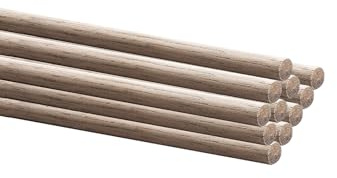 10 Pièces Barres de chevilles en bois de noyer Diamètre 10mm Bâtons ronds pour maquette de construction, Bricolage 30cm
