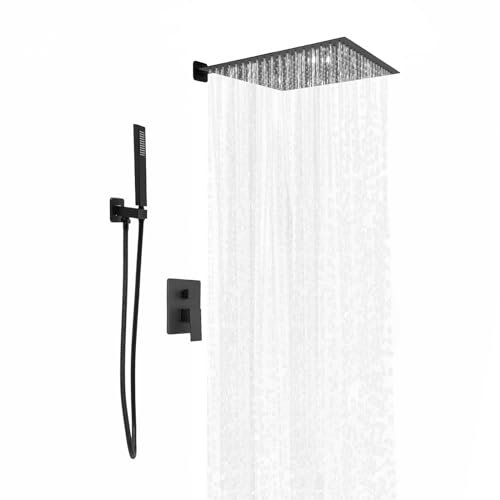 Juego de grifo de ducha empotrado, de acero inoxidable, sistema de ducha empotrado, con doble función, sistema de ducha de pared con alcachofa/alcachofa de mano, para hoteles, escuelas, gimnasios (40