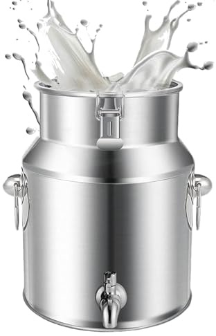 Milk Can Heavy Duty Milk Jug with Lid Wine Pail Bucket Bottle Liquid Storage Container with Carry Handle and Faucet,9L