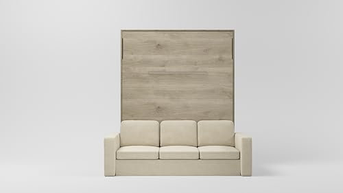 MAXIMAHOUSE Schrankbett Vertikal mit Sofa, Invento NOVA 160V mit Lattenrost aus Holz, Bett im Schrank 160x200 Erwachsene, Modern Concept und Design, Wandbett Klappbett (Eiche Natur+Beige)