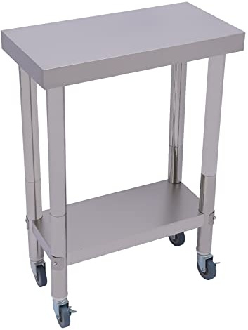 BJTDLLX Arbeitstisch Edelstahl Küche Arbeitsplatte, 2 Etagen Küchentisch Zubereitungstisch mit Rollen, Gastro Tisch Kommerzielle Arbeitstisch Edelstahltisch Zerlegetisch, 300kg, 60x30x85cm