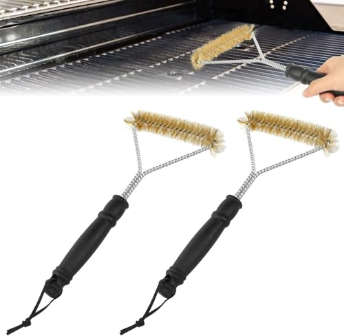 Grillbürste Messing, 2 Stück 12 Zoll Messingbürste Grill Bürste Dreieckig 360° Reinigung Grill Reinigungsbürste, Verbrühungshemmender Grillrost Bürste für Gasgrill Grillrost Holzkohlegrill