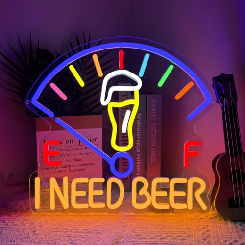 RuCvixkt I Need Beer Neon Schild zur Wanddekoration, LED Bier Neonlicht fürs Man Cave, Bar, Pub Party, Home Shop Restaurant Hotel Dekoration