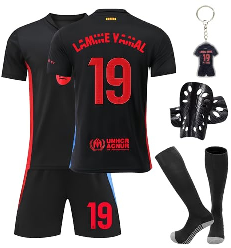 Pardofelis - Set completo di abbigliamento da calcio per ragazzi, maglia da calcio per bambini, maglietta, pantaloncini, calzini e parastinchi, Nero-19, 34