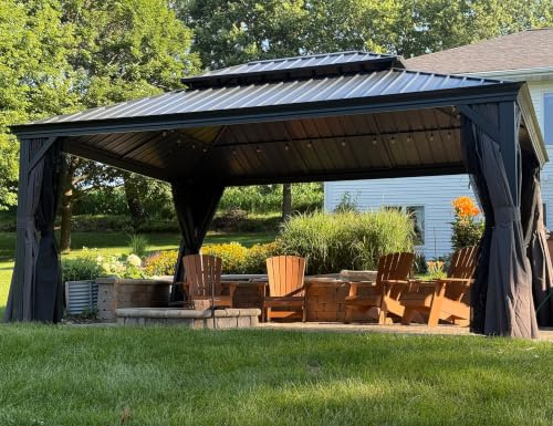 PURPLE LEAF Tonnelle de Jardin Exterieur 5,2 x 4 m Gouttière Intégrée Gris | Poteaux 12 x 12 cm, Toit double en acier galvanisé, Résiste 17,9 m/s, Montage facile, Charge neige 1134 kg, Pergola Aluminium