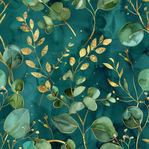 JIAOQSS Tapete die selbstklebt Aquarell dunkelgrüne Eukalyptusblätter Mustertapete Klebefolie Vinyl Möbelfolie Wandpapier Dekorfolie Muster Folie für Wohnzimmer Schlafzimmer Küche Wand Möbel