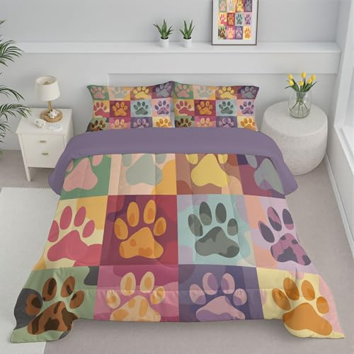 JEDTAKCT Trapunta Singolo Per Bambini, Con Stampa Patchwork Di Zampe Di Gatto, Trapunta 4 Stagioni, Animali Divertenti, Piumone Arancione, Letto 140X200 Federa, Reversibile Piumino Senza Copertina