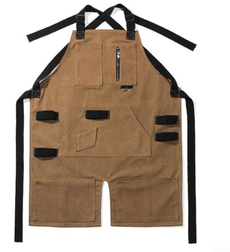 Tablier de chef en toile pour la cuisine et le grill, tablier de travail lourd avec 3 poches pour barbecue, atelier et arts (kaki)