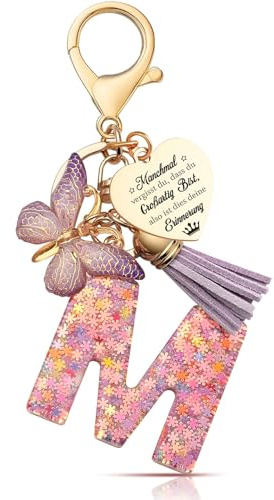 Luzzxfa Schlüsselanhänger Mädchen - Buchstabe Anhänger Schmetterling Schlüsselanhänger Personalisierte Geschenke -Weihnachten-Glücksbringer Keychain für Kinder, Mädchen, Frauen
