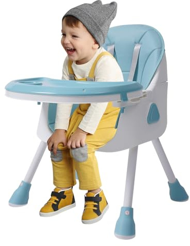 Trona plegable para niños de 6 meses a 6 años, 80 kg, con bandeja ajustable en 5 posiciones y cinturón de seguridad, incluye accesorios de comedor y cojín, silla alta para bebés de 6 meses a 6 años