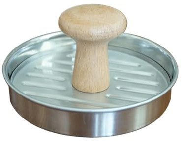 Stainless Steel Hamburger Press Patty Maker for Cooking, Large Size with Wood Handle for Beef, Fish and Veggie Burgers, Sausage Patties and Crab Cakes, Versatile Kitchen Tool for BBQ, Roast and Grill