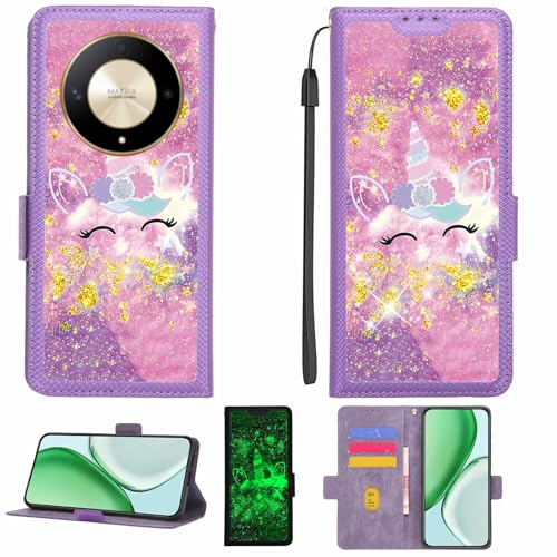 Kinetijy Coque Compatible pour Honor X9b 5g Coque Étui Housse Case Support [avec Film Protecteur HD d'une dureté de 9H] [Blocage RFID][Paillettes dorées + Brillantes] LPT-DJS