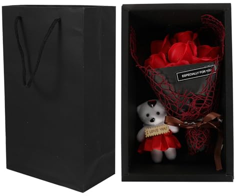 Toyvian Ramo de 7 Rosas de Jabón Artificial Rojo con Caja Negra Flor Aromática para San Valentín Obsequio Romántico para Mujer Decoración Duradera Marchitar Adecuado para Hogar y