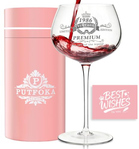 Putfoka 1986 Geschenk 40 Geburtstag frau, 40. Geburtstag Frau, 460ml Personalisierte Weinglas mit Gravur, 1986 Jahrgang Geschenk, Geburtstagsgeschenk für Frauen 40 Mama Schwester Freundin