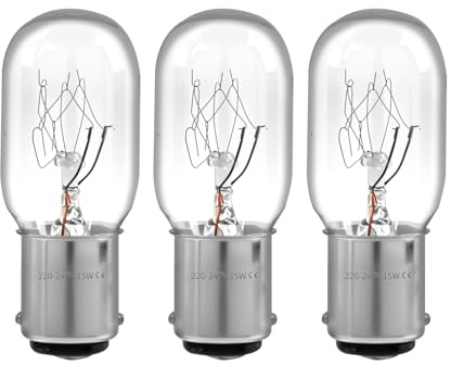 Jecdfs Set di 3 lampadine per macchina da cucire B15d, 230 V, attacco a baionetta, 150 lm, bianco caldo 2700 K, dimmerabili, lampadina per frigorifero, luce notturna, lampada da comodino