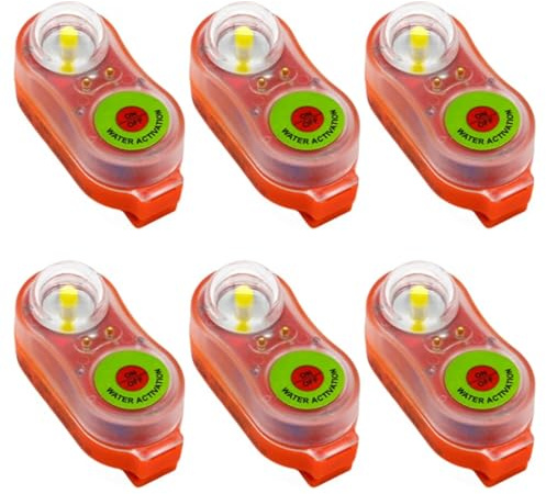 Generico Luce per giubbotto di salvataggio, luci per giubbotto di salvataggio da 6 pezzi, luci di emergenza stroboscopiche attivate dall'acqua per il marino e acquatico, luce di emergenza