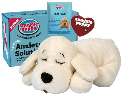 Snuggle Puppy Heartbeat Dog Toy for Puppies, Real-Feel Heartbeat, Calming Sleep Aid and Crate Training Comfort Toy with Heat Pack, Cream Plush Design