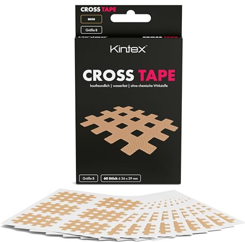 Kintex Cross Tape - selbstklebendes, hautfreundliches, wasserfestes Kinesiologie-Tape - Gittertape für Schmerz- und Trigger-Punkte - 60 Stück - Beige - 36 x 29 mm