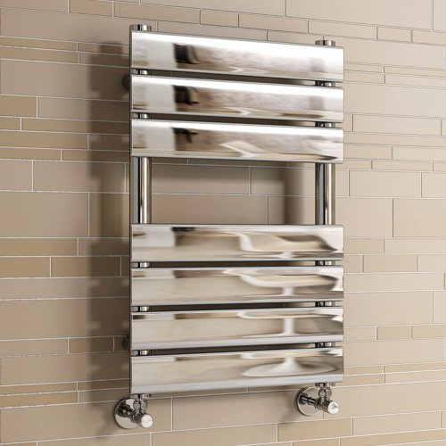 iBathUK Zerith Wall Mounted Flat Panel Heated Towel Rail, 7 Column Slim Flat Steel Hydronic Central Heating Towel Radiator with High Thermal Output, Designer Bathroom Towel Rail in Chrome, 650 × 400mm