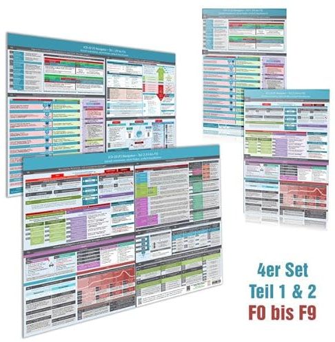 [4er Set] ICD-10 (F) Navigator Teil 1&2 (F0 bis F9) mit Wandpostern - Ideal zur Prüfungsvorbereitung für Heilpraktiker Psychotherapie (PSY) – Schnell ... Neue, komplett überarbeitete Ausgabe (2019)