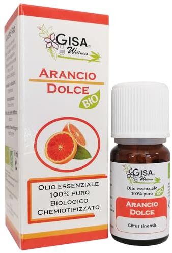 Gisa Wellness Aceite esencial de Naranja dulce orgánico (Citrus Sinensis) 100% puro. Relajante, antiestrés e ideal para un sueño tranquilo y la purificación de ambientes.