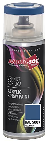 Ambro-Sol V4005007 Smalto Acrilico Multiuso, Vernice Brillante per Interni ed Esterni, Adatto per Qualsiasi Tipo di Materiale, Bomboletta Spray in Banda Stagnata Riciclabile 400 ml, Blu Brillante