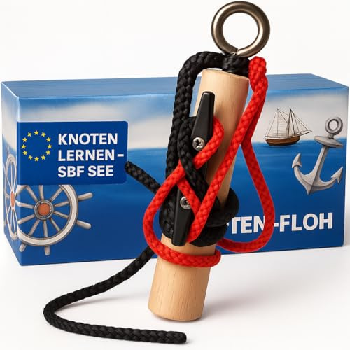 Knoten-Floh Knoten Übungsset Knoten Lernen für SBF See Bootsführerschein & Feuerwehr, Knotenübungsgerät inkl. Knotentafel und Anleitung