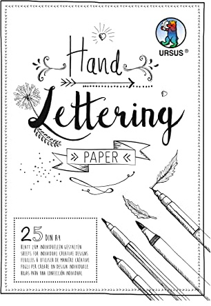 Ursus 24924601 - Blocco di Carta per Lettering a Mano, 25 Fogli di cartoncino 200 g/m², Formato DIN A4, per Personalizzare, Colore: Bianco
