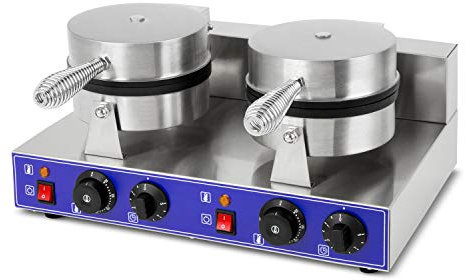 VERTES Gofrera belga doble eléctrica 2000W de acero inoxidable (2x temporizador 5min, 2x temperatura 50-300 °C regulable en continuo, 4 pies de goma antideslizantes, revestimiento antiadherente)