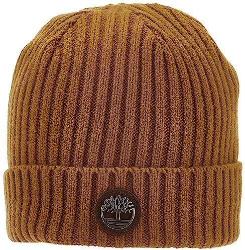 Timberland ribbad herrmössa med logotypplatta, Vete, One Size