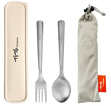 TiTo Titanium Bright Colorful Ultra Lightweight Titanium Camping Utensil Set Eco-Friendly Titanium Spork Spoon for Backpacking Hiking Outdoors (Titanium)